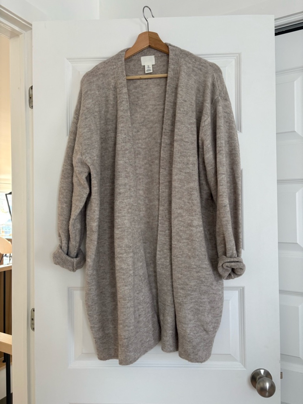 H&M Open-Front Long Knit Cardigan - Taupe
